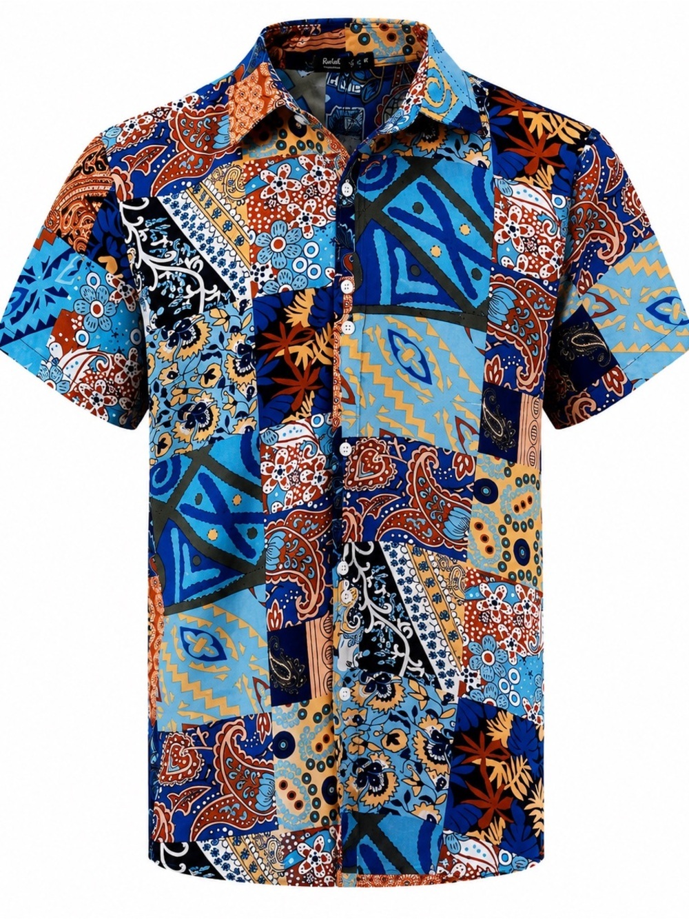ROMWE Men's Colorful Patchwork Button Down Shirt